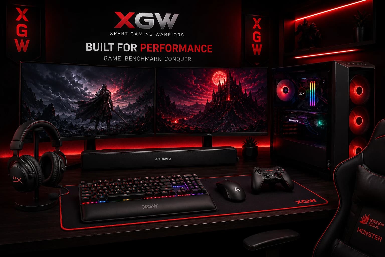 XGW Gaming dual monitor PC battlestation