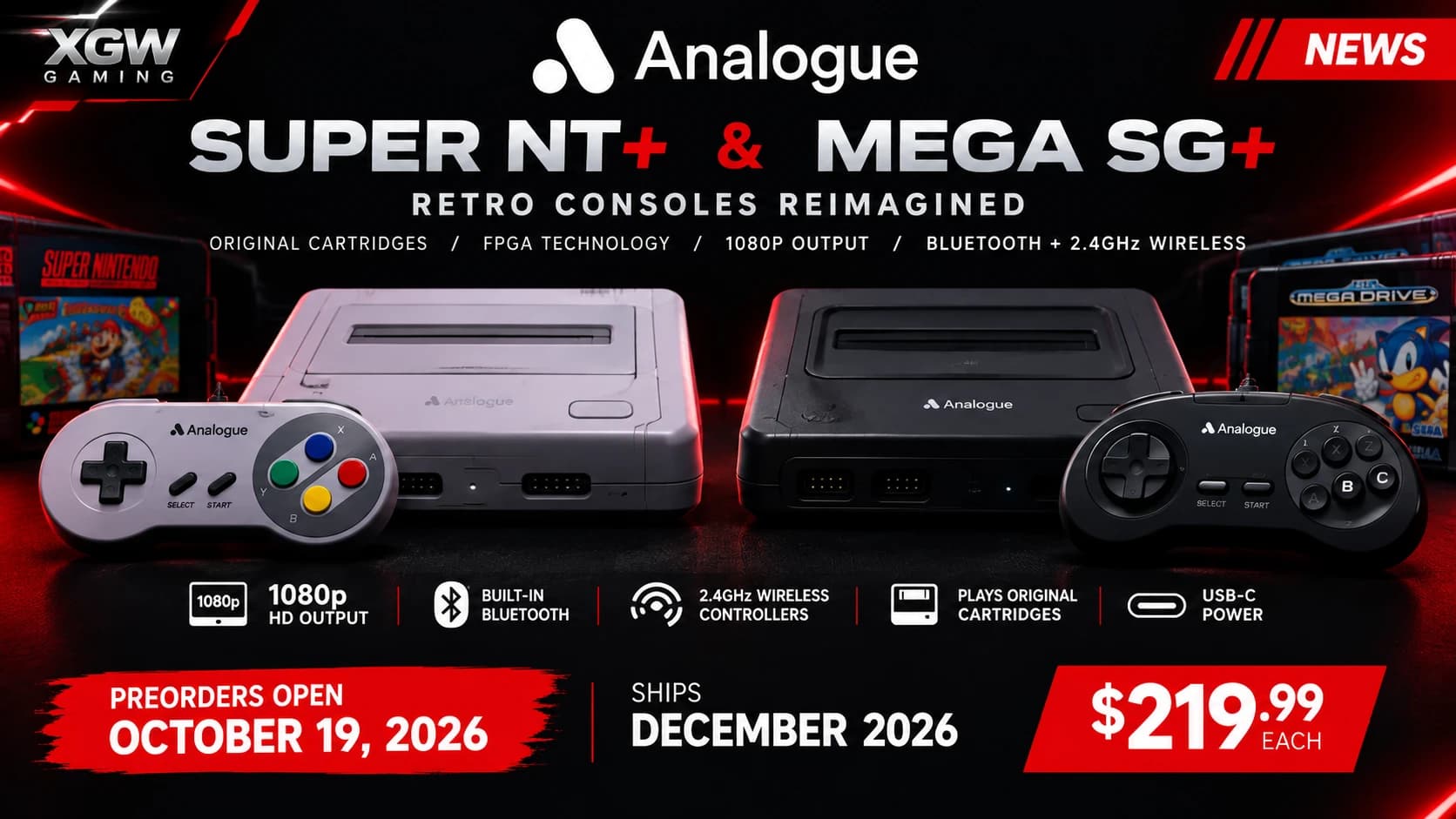 Analogue Announces Super Nt+ and Mega Sg+ Retro Consoles at $219.99 Each