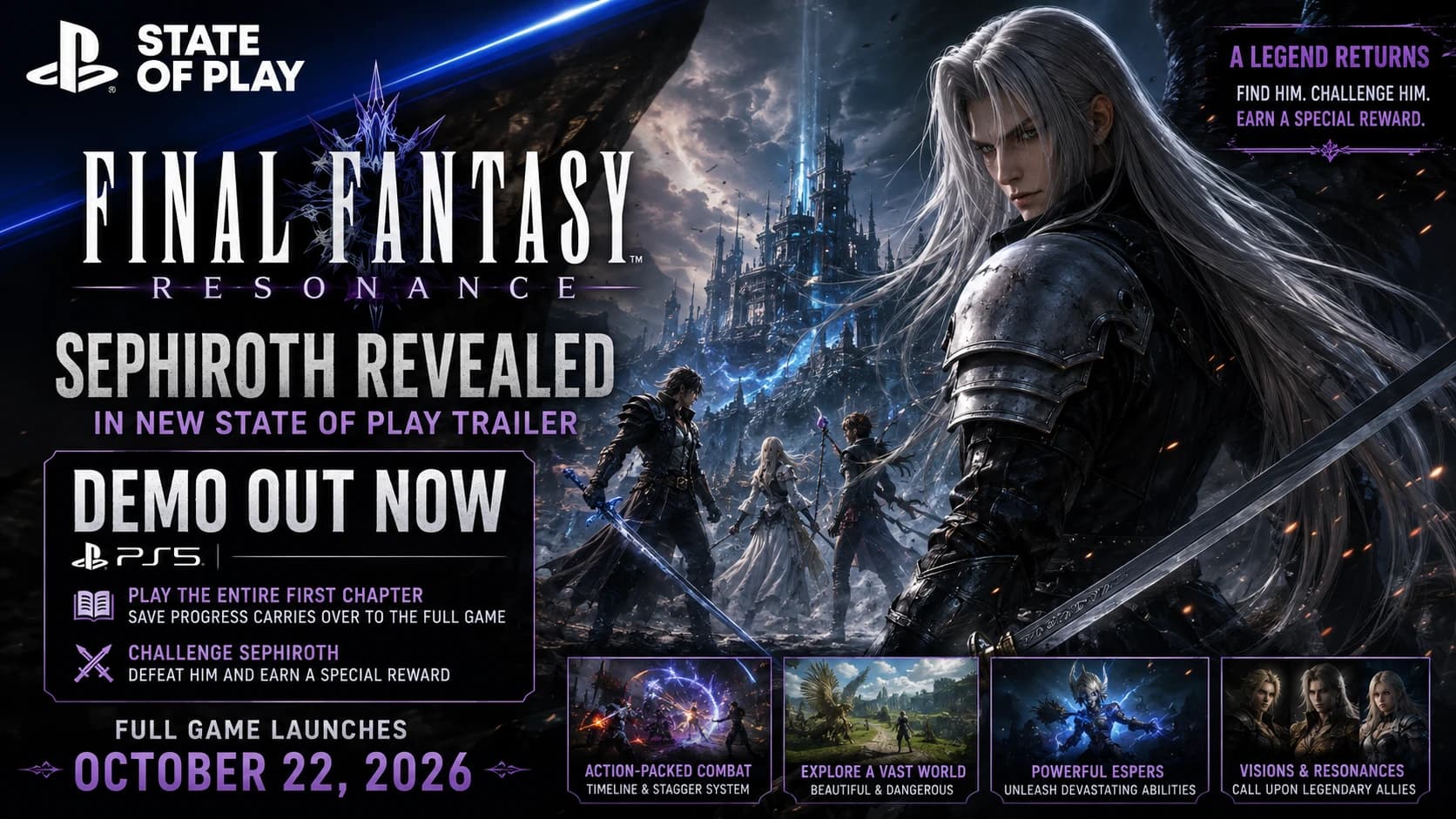 Final Fantasy Resonance Demo Out Now on PS5 — Sephiroth Revealed in New State of Play Trailer