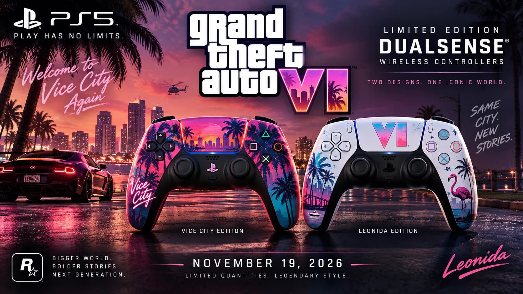 GTA 6 Limited-Edition DualSense Controllers Revealed — Black and White Designs Launch November 19