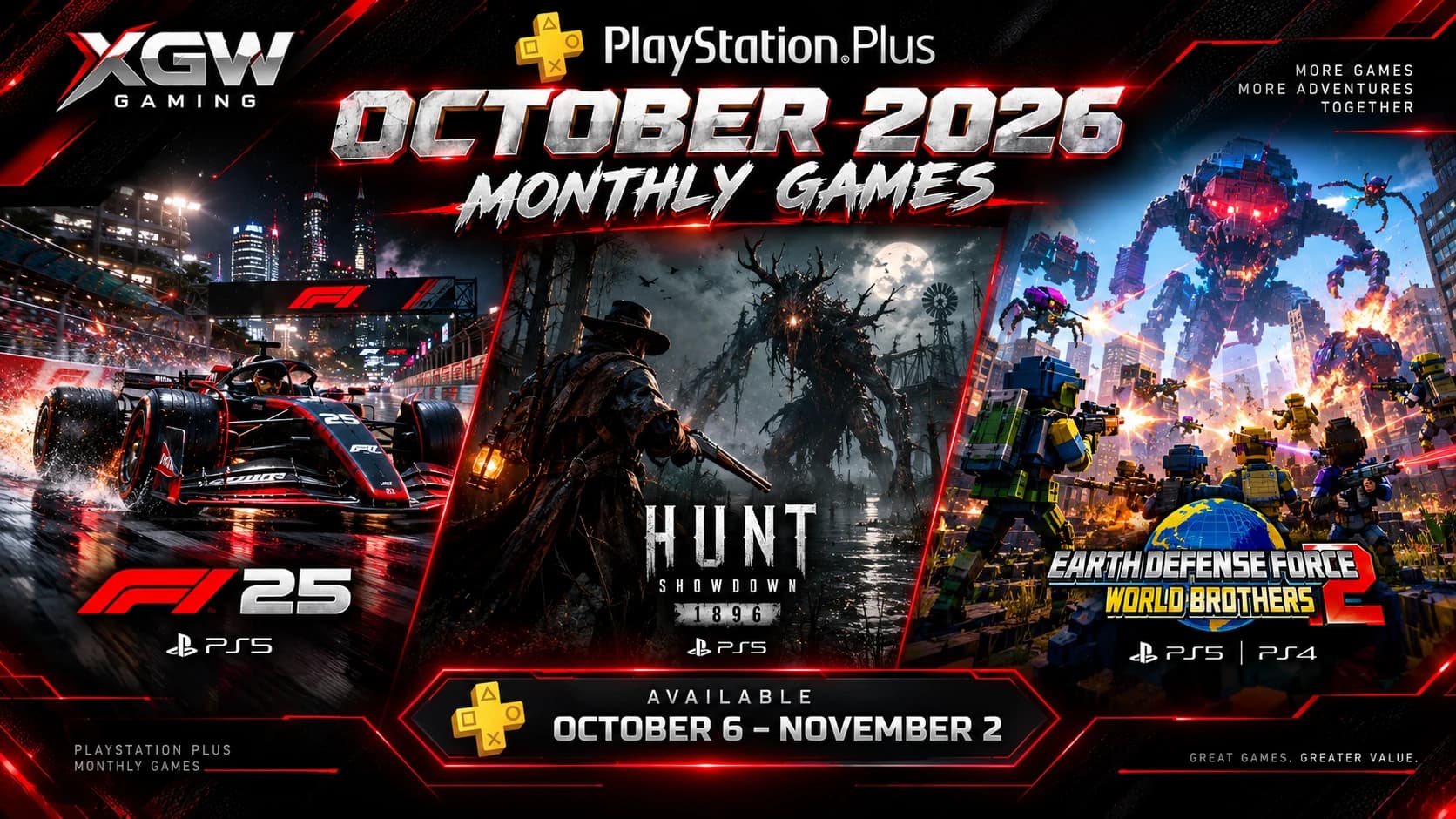 PS Plus October 2026 Games Are Now Available — F1 25, Hunt: Showdown & More