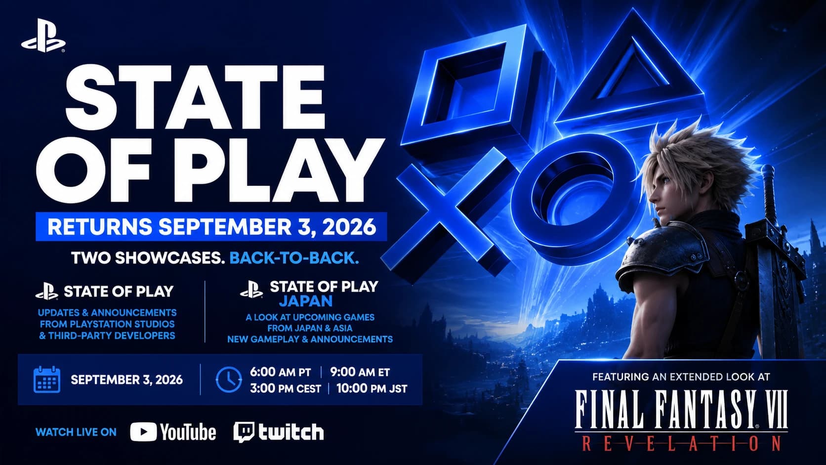 PlayStation State of Play Returns September 3 With Extended Final Fantasy VII Revelation Showcase