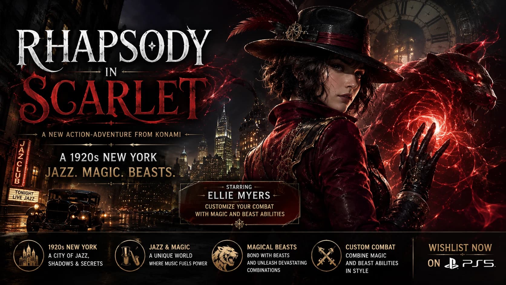 Rhapsody in Scarlet Revealed — Konami's New 1920s New York Action Game Mixes Jazz, Magic and Beasts