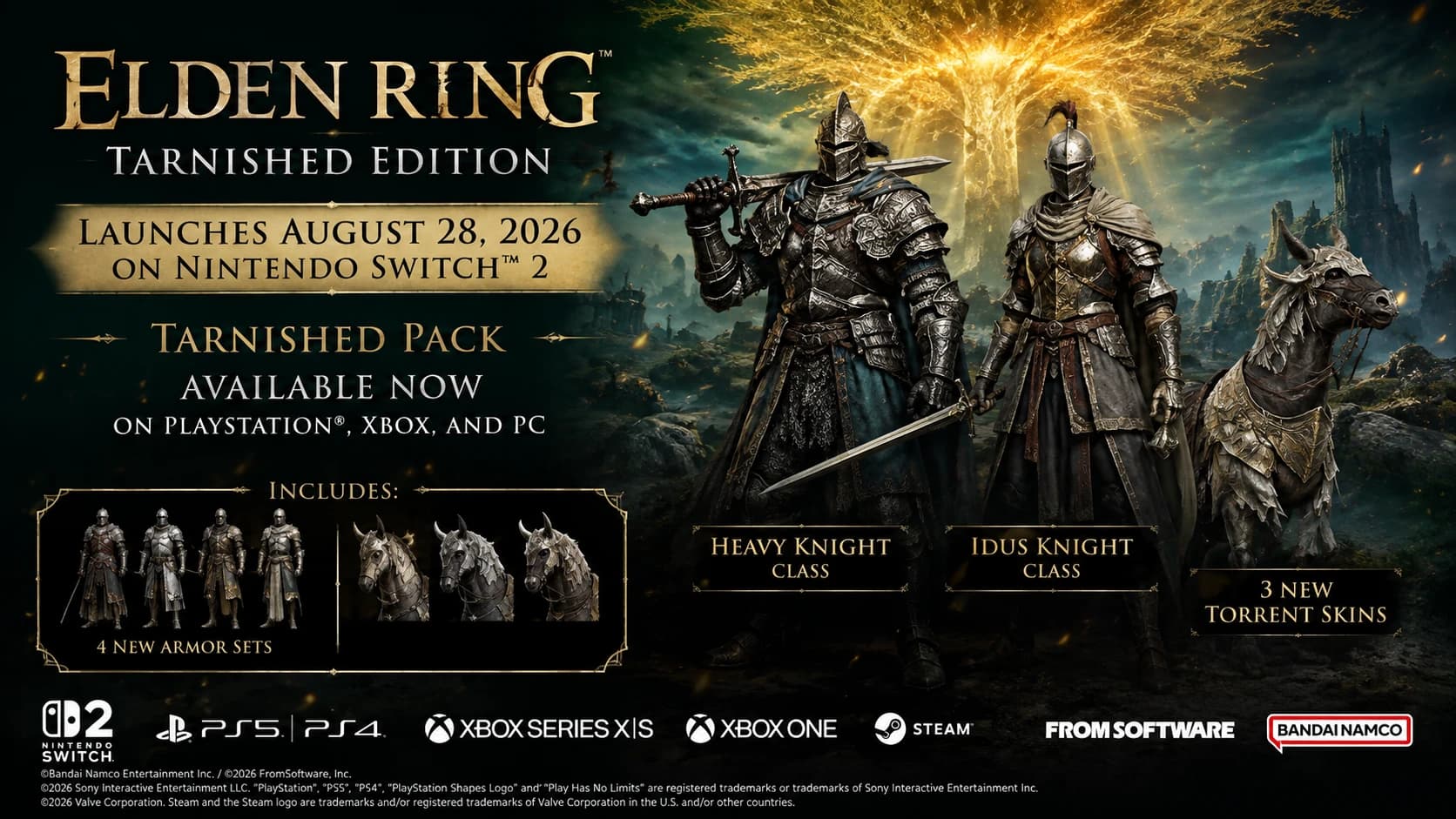 Elden Ring Tarnished Edition Launches on Switch 2 — Tarnished Pack Adds New Classes, Armor & Torrent Skins