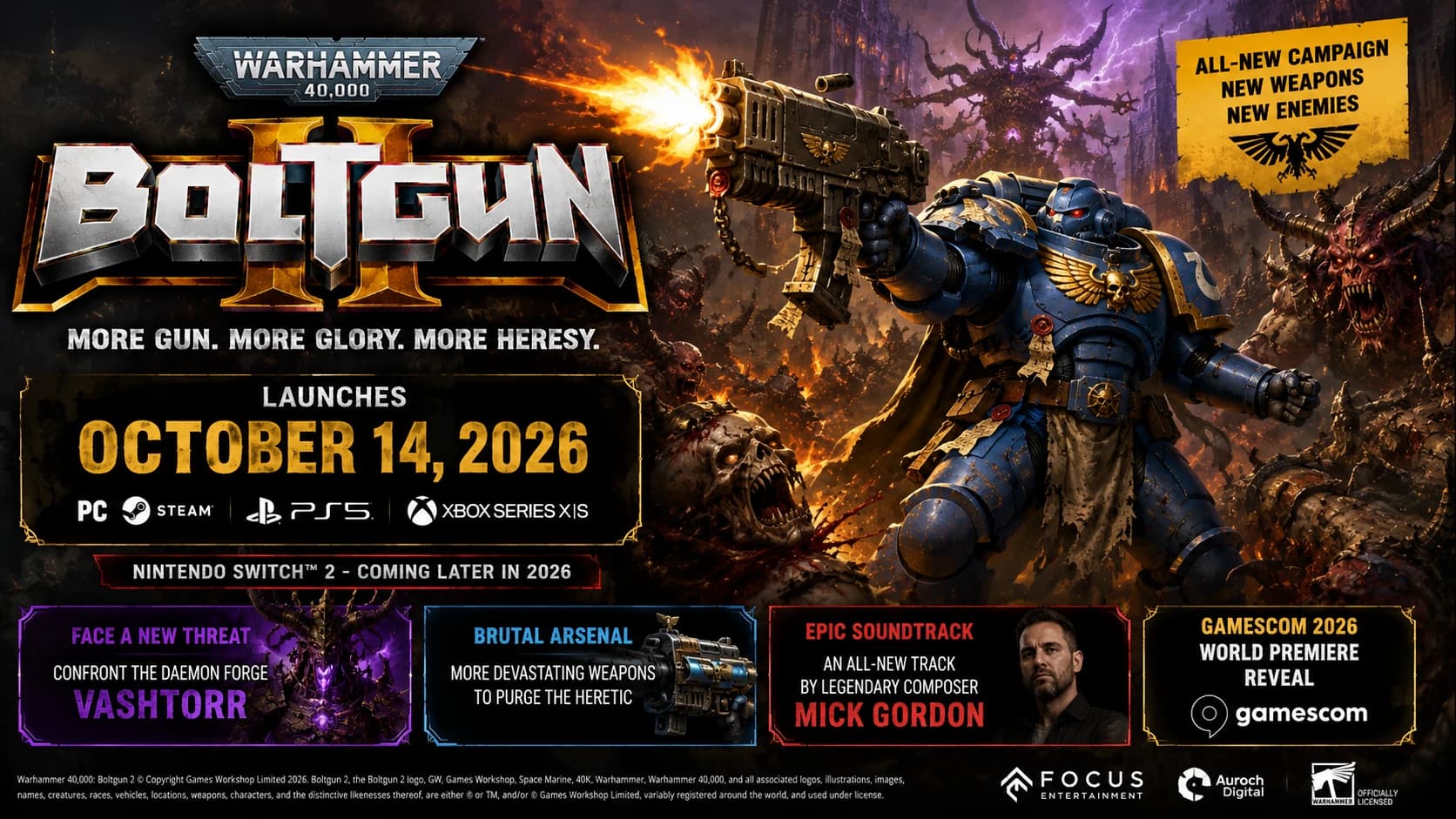 Warhammer 40,000: Boltgun 2 Launches October 14 — Vashtorr Revealed & Mick Gordon Joins